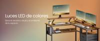 VASAGLE Escritorio en Forma de L con Tomas de Corriente, con Soporte de Monitor, Escritorio Esquinero, para Juegos con Luces LED, 2 Cajones, Fácil de Montar, Oficina en Casa, Marrón Rústico - details 1