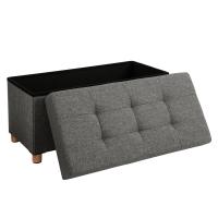 Baúl tapizado capitoné, taburete de almacenamiento textil con asiento acolchado, patas de madera maciza y tapa, gris oscuro - details 9