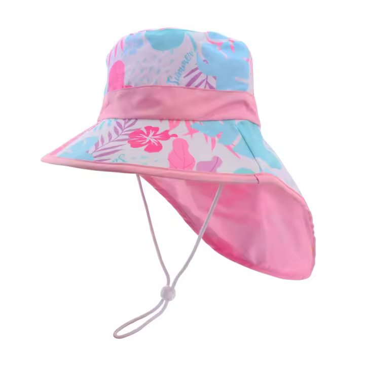 Nueva Gorra De Pescador Panama Para Bebés Con Protección Solar Y Estilo De Playa Ajustable Para Niños Y Niñas Cartoon Cuidado Del Ambiente Material De Algodón Sombrilla Ancha Para Exteriores - 1