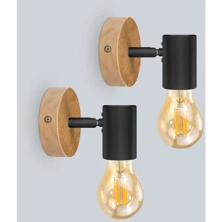 Lámpara de Pared Retro de Madera Maciza | Aplique Industrial Ajustable | Sin Bombilla - 1