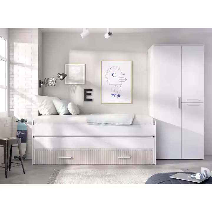 DEKIT GRUPO RIMOBEL PACK PEMA - CONJUNTO DE CAMA COMPACTA PEMA CON ARMARIO  - BLANCO / ALISTONADO - 1
