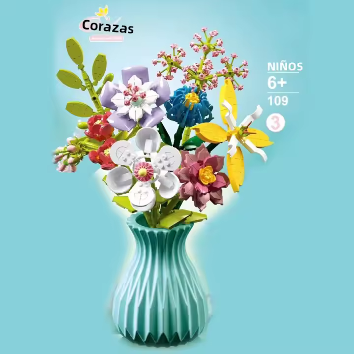 Bloques De Construcción De Bouquet De Flores Eterna Rosa Y Girasol Modelo De Planta Con Vaso Juguete DIY Para Niños Regalos Creativos Decoraciones De Escritorio - 1
