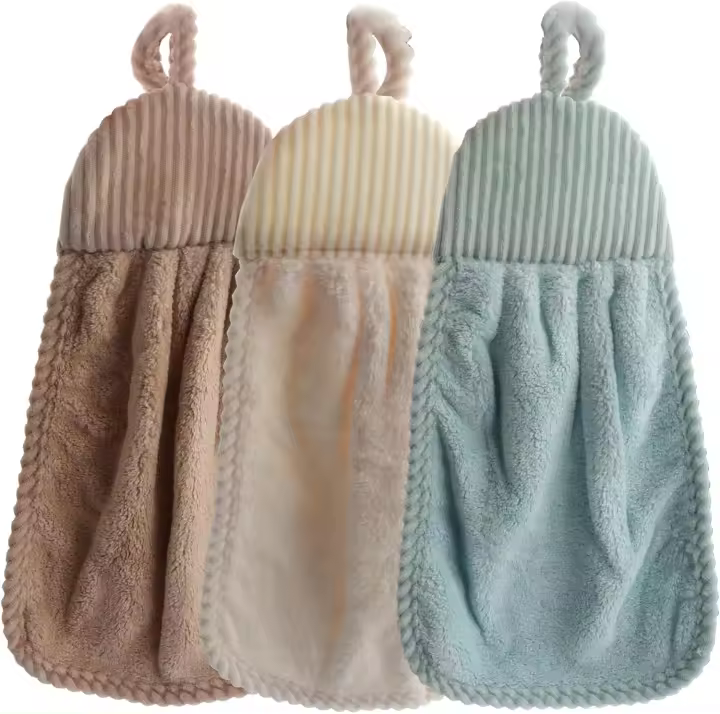 Paquete de 3 toallas de secado de manos para cocina y baño, decorativas, de microfibra de terciopelo coral, suaves y gruesas, ideales para secar las manos. - 1