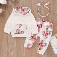 Conjunto De Ropa Para Bebé Niña De 0 a 18 Meses Con Capucha Estampado De Flores Top De Manga Larga + Pantalones + Diadema Con Lazo Moda Otoño - details 1