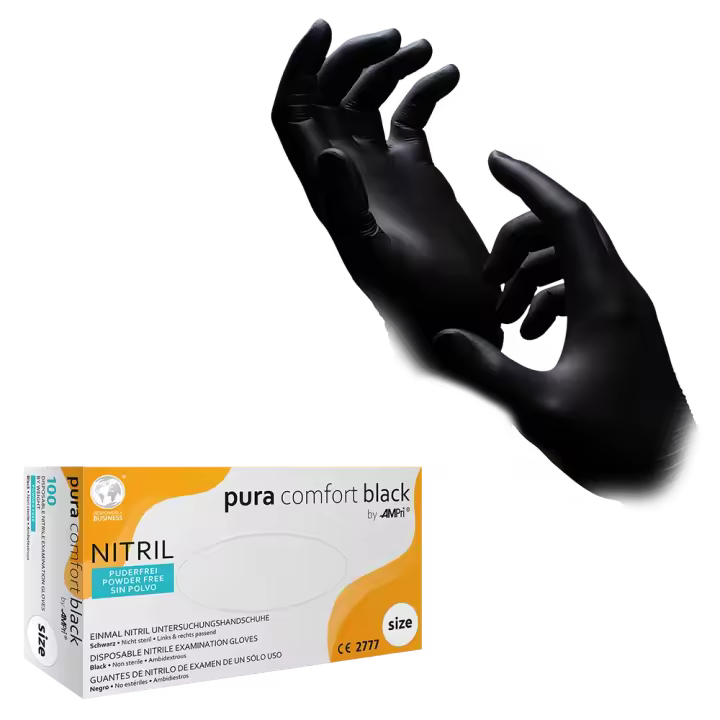 Guantes de nitrilo, negro, sin polvo, Pura comfort Negro - 1