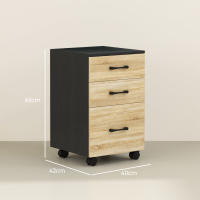 HOMCOM Cajonera de Oficina Mueble Archivador con 4 Ruedas 3 Cajones para Tamaño A4 Carta para Estudio Salón 40x42x65 cm Roble y Negro - details 2