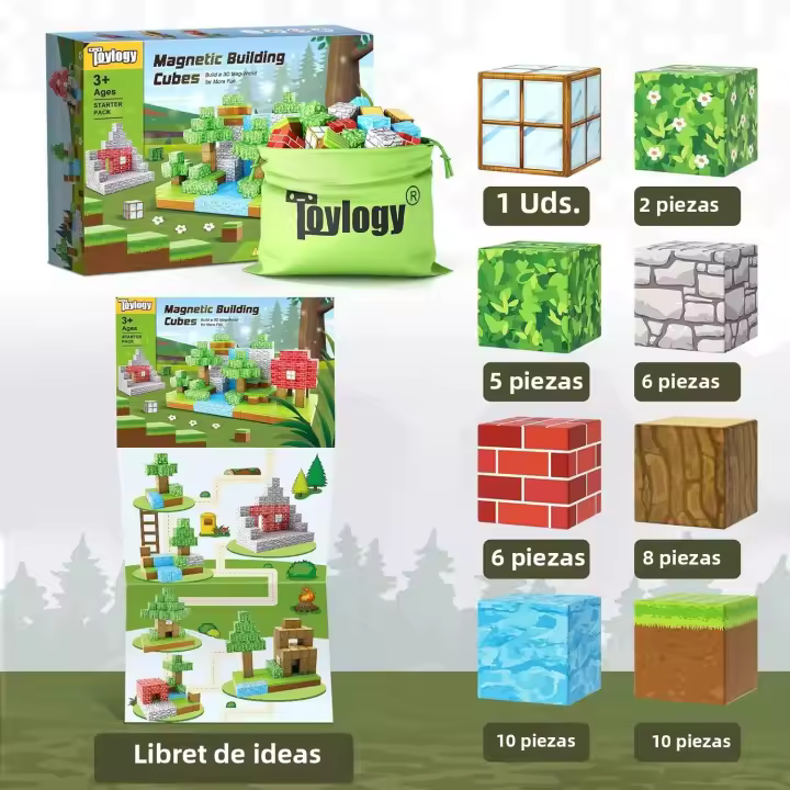 Juego De Bloques Magnéticos 72 Piezas Mundo De Los Minerales Torre De Cavernas Juguete Educativo Para Niños Edad 3+ Montessori - 1