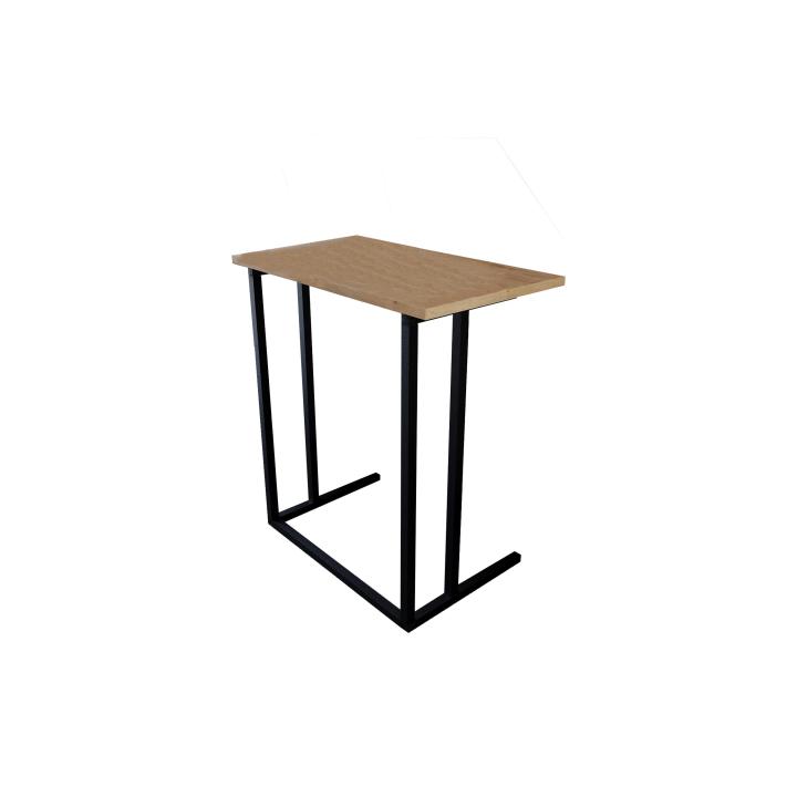 Mesa auxiliar, Mesa de Ordenador portátil, Mesa de sofá, Mesa de Centro móvil, Mesita de Noche. Estilo industrial. Estructura metálica negra y tablero melamina color roble Safir. (Alto 66 cm/Ancho 60 cm/Fondo 36 cm)