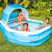 Piscina hinchable INTEX color azul, con toldo desmontable, incluye 2 porta bebidas, tapón para desagüe y parche de reparación, medidas 229x191x135cm, capacidad 1050L - details 4