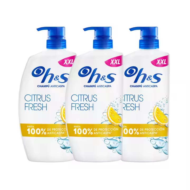 H&S Citrus Fresh Champú Anticaspa para Pelo Graso, 2400ml, con Dispensador. Hasta 100% de Protección Anticaspa, Clínicamente Probado. Para Uso Diario. Frescor y Limpieza con Aroma a Cítricos 3x800ml - 1
