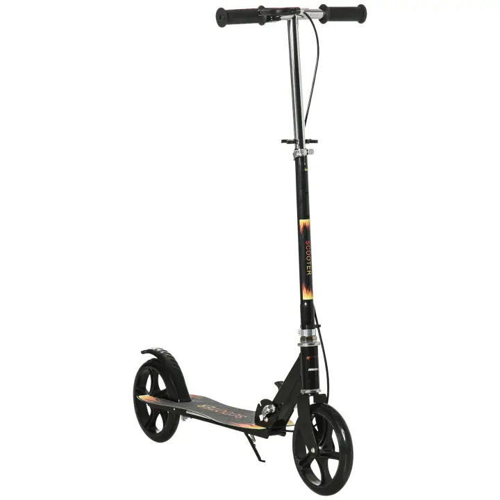 HOMCOM Patinete plegable de 2 ruedas para niños de 7 a 14 años con manillar regulable en altura en 3 niveles y frenos dobles - Negro - 1