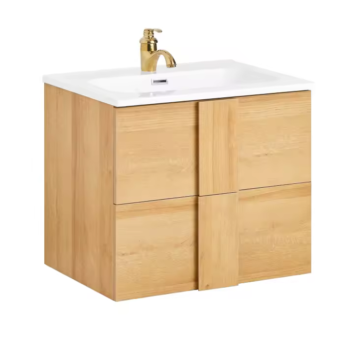 SoBuy Mueble para Debajo del Lavabo Armario Colgante para Cuarto de Baño con 2 Cajones y 1 Lavabo Blanco 61 x 46 x 54 cm BZR172-N ES - 1