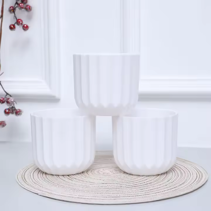 3PCS Maceta Redonda Vertical Estripada De 10.5x9.5CM Para Habitación Sala De Estar Balcon Hotel Frontal Textura Blanca Transparente - 1