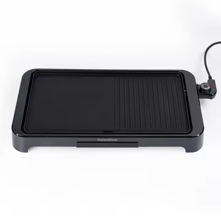 Plancha Eléctrica OstarkDom 2000W con Termostato Ajustable - Parrilla Antiadherente Doble Cara y Bandeja de Goteo de Aceite - 57x30x7cm - 1