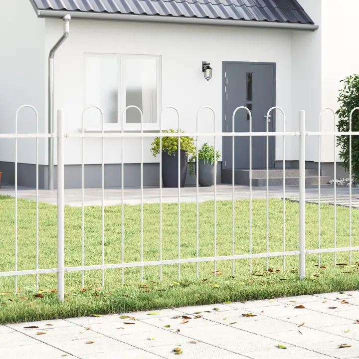 valla de jardín vidaXL con arco blanco 5,1x0,8 m de acero - 1