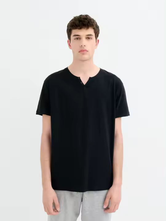 Camiseta de algodón, cuello redondo con abertura y botones INSIDE - 1