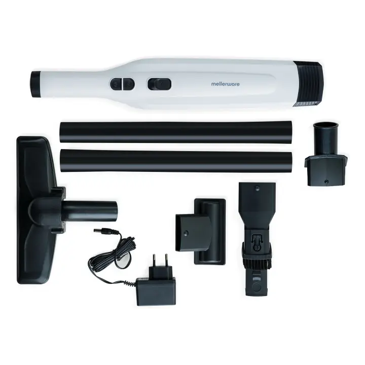 Mellerware - Aspirador de mano sin cable HANDY! 120W. Inalámbrico, Blanco. 14000Pa. Autonomía 20min. USB. Accesorios tapicería, sofá, mascotas, recoge migas, portatil - 1