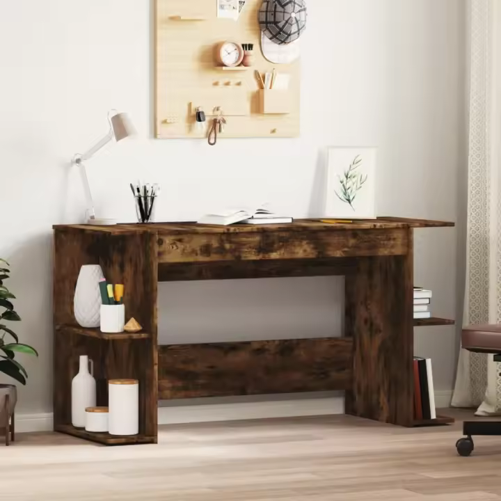 vidaXL Escritorio madera de ingeniería 140x50x75 cm en color Roble ahumado/Roble Sonoma/Marrón roble y más | estructura resistente ideal para salón dormitorio o estudio - 1