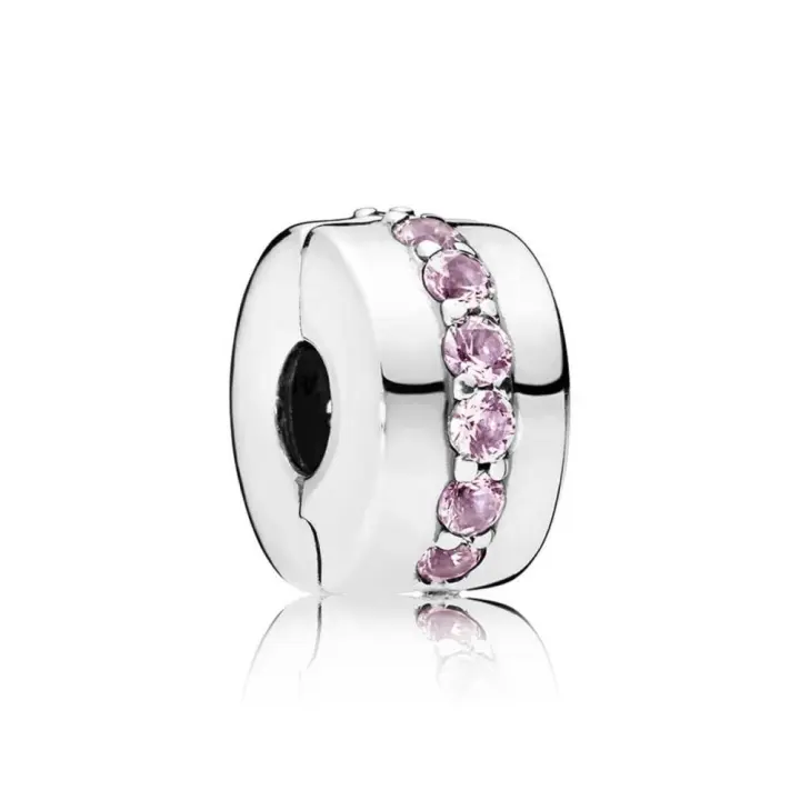 PANDORA Pandora Clip Sendero Luminoso Rosa de Plata con Circonita - Joyería Femenina Elegante - 1