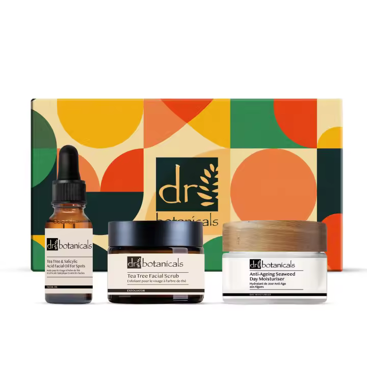 Dr Botanicals Exfoliante facial de árbol de té, aceite facial para manchas y crema hidratante de algas marinas - 1