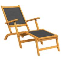 vidaXL Silla de jardín con reposapiés y mesa madera acacia y textilene Sillas de Exterior Ideal para jardín, playa, piscina, terraza Tumbona Piscina Tumbonas Playa Tumbonas Jardín Exterior - details 2