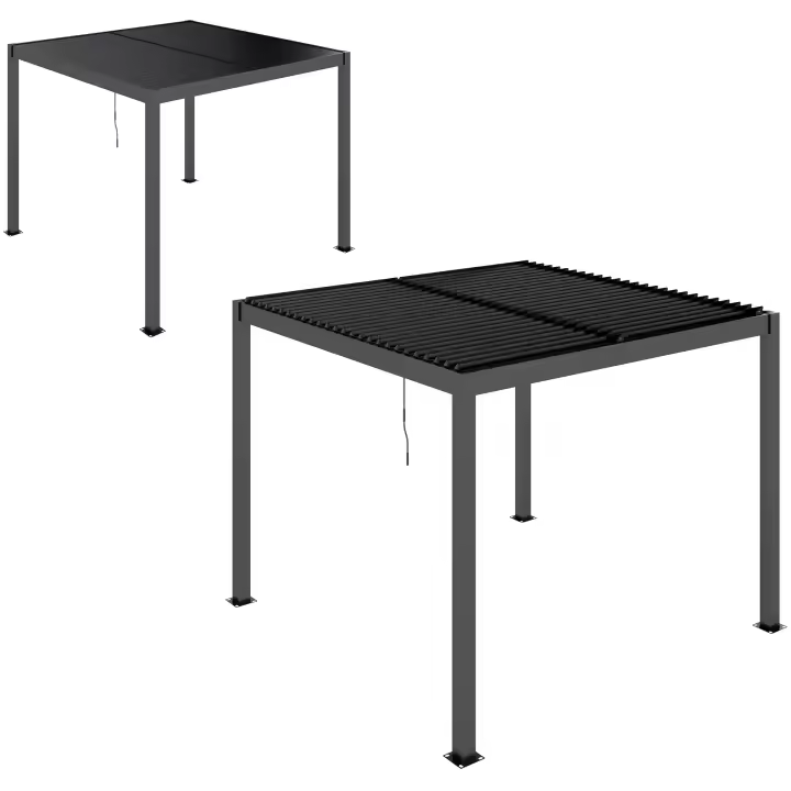 Outsunny Pérgola de Aluminio 3x3 m Cenador de Jardín Gazebo con Techo de Lamas Ajustable y Sistema de Drenaje Impermeable Anti-UV Pabellón para Patio Terraza Balcón Gris Oscuro - 1