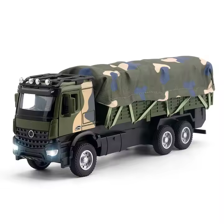 Camión De Transporte Militar a Escala 1:35 Juguete De Coche De Aleación Con Luz Y Sonido Puertas Abiertas Función Retroceso Para Niños Regalo Verde - 1