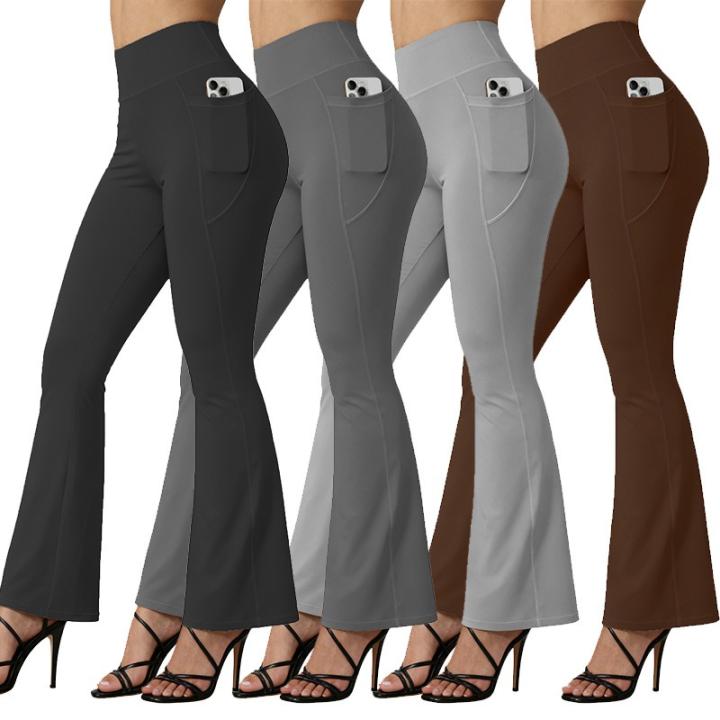 Leggings De Yoga Para Mujer De Cintura Alta Y Flared Con Bolsillo Levantamiento De Glúteos Tallas Grandes Pantalones De Gimnasio De Pierna Ancha Para Correr