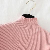Suéter De Mujer Con Volantes Y Cuello Bajo Largo Manga Larga Tejido Básico Solido Rayado Para Otoño Invierno Top Casual - details 35