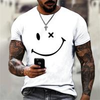Camiseta Hombre Divertida Con Rostro Sonriente Moda Verano 2023 Estilo Casual Manga Corta Impresión 3D Suelta Para Compras - details 0