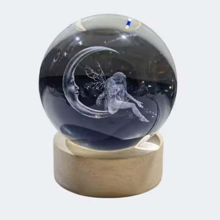 Lámpara De Noche De Cristal Con Diseño 3D De Luna Y Fae Tirada Grabada Regalo Creativo Para Cumpleaños Para Novia O Esposa - 1