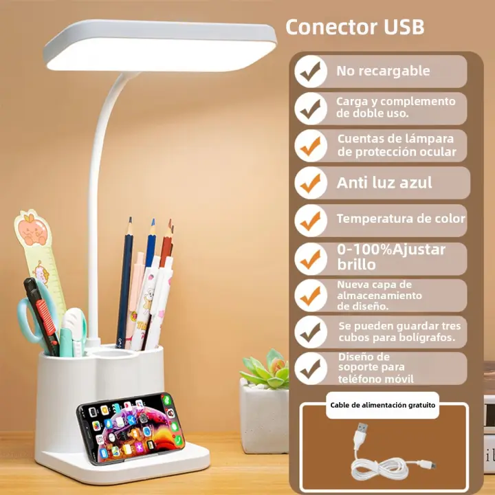 Lámpara De Mesa LED Recargable Por USB Con Modos Táctiles De Iluminación Protección Ocular Para Lectura Y Noche Luz De Almohada - 1
