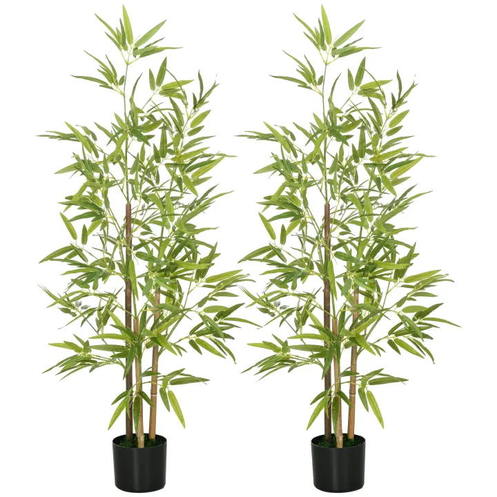 HOMCOM 2 Plantas Artificiales con Maceta Plantas Sintéticas de Bambú con 498 Hojas para Decoración en Salón Oficina Casa Verde - 1