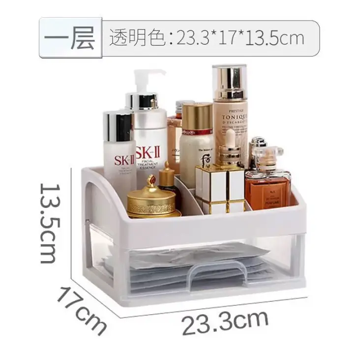 Organizador De Maquillaje, 3 Capas, 23.3x17x26.8cm, Gran Organizador De Tocador, Caja De Almacenamiento De Cosméticos Con Rejilla Para Base, Loción, Pintalabios, Crema Facial, Máscara De Parches - 1