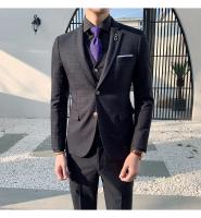 Traje De Tres Piezas Para Hombre Ajustado Con Chaleco Y Pantalones De Alta Calidad Tela De Arte Doble Hebilla Para Boda - details 5