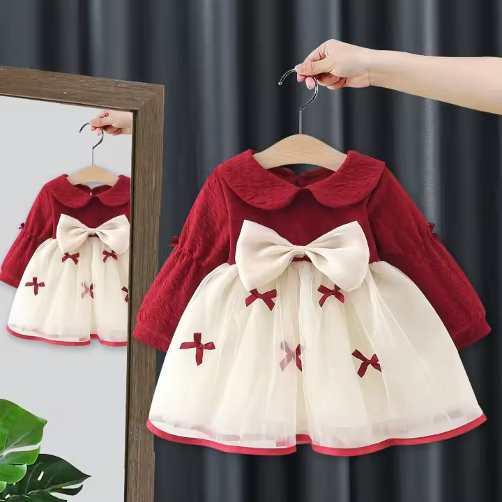 Vestido De Princesa Para Bebé Niña Con Lentejuelas Y Lazo Vestido Lindo Para Cumpleaños En Primavera Y Otoño Talla True to Size Material Poliéster - 1