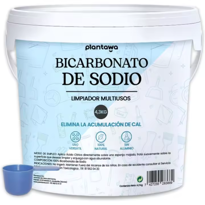 Plantawa Bicarbonato de Sodio Limpieza 4,3kg | Bicarbonato para limpieza en Casa. Multiusos: Quitamanchas, Blanqueante y Elimina Olores y Grasa. Origen Natural y Puro. - 1