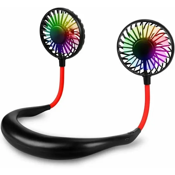 Ventilador portáthil de Cuello, mini VENTILADOR DE Cuello recargable por USB with Luz LED, 3 velocicidades, Doble cabecero de Viento, aire libre para Oficina, Viajes y - 1