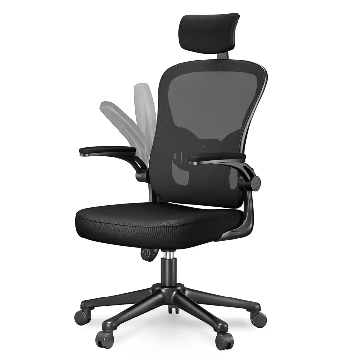 Silla de Oficina Ergonómica, con Soporte Lumbar, Reposacabezas Ajustable, Reposabrazos Abatibles, Silla de Escritorio Giratoria con Respaldo Transpirable, Carga Máxima de 150kg / 330lb - 1