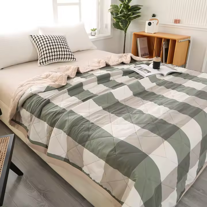 Manta De Edredón Cuadrada De Verano Con Diseño Sólido Lavada Y Tejida En Poliéster Y Algodón Para Cama Individual Y Doble Tamaño Queen - 1