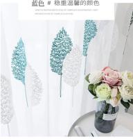 Cortina De Tule Bordada Con Hojas Azul Y Blanco Arboles Doble Ventana Para Sala De Estar Dormitorio Balcones Ventanas Bayas - details 1