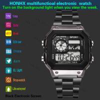 Reloj Deportivo De Lujo Para Hombre YIKAZE Con Correa De Acero Inoxidable Resistente Al Agua Y Luz LED Mostrador Digital Estilo Militar - details 7