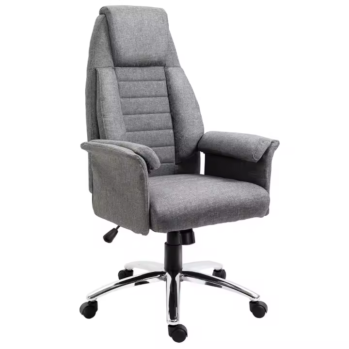 HOMCOM Silla Giratoria Silla Ejecutiva Silla de Oficina Silla de Escritorio Regulable en Altura Tela + Metal 68 x 69 x 116-126 cm (Gris) - 1