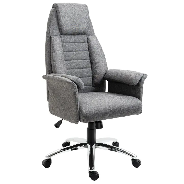 HOMCOM Silla Giratoria Silla Ejecutiva Silla de Oficina Silla de Escritorio Regulable en Altura Tela + Metal 68 x 69 x 116-126 cm (Gris) - 1