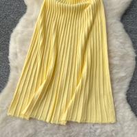 Vestido Largo Tejido De Encaje Con Cintura Alta Midi Sin Mangas Elegante Vestido Amarillo Para Mujer Vestido Fino De Color Negro Vestido De Calle - details 16