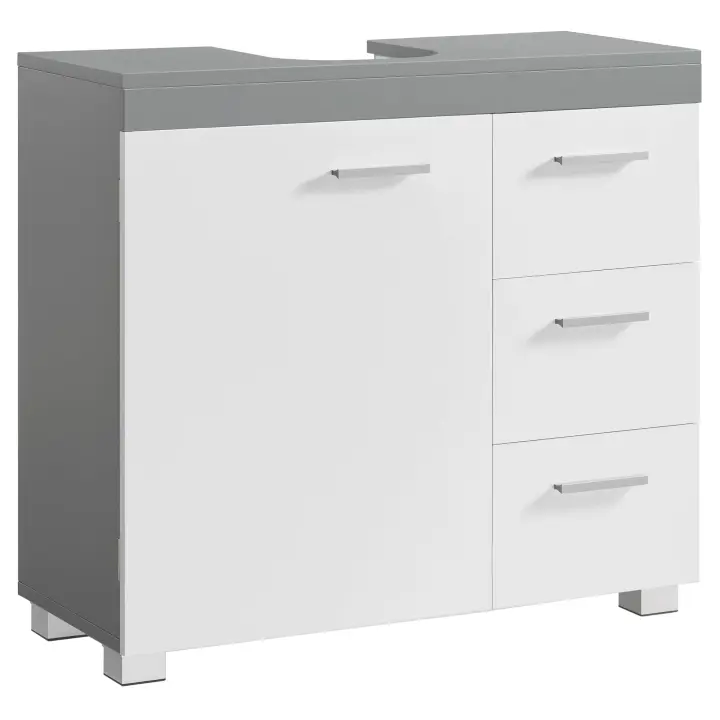 Mueble bajo lavabo para baño blanco, 3 cajones, 2 compartimentos, apto para lavabos de pie, con pedestal - 1
