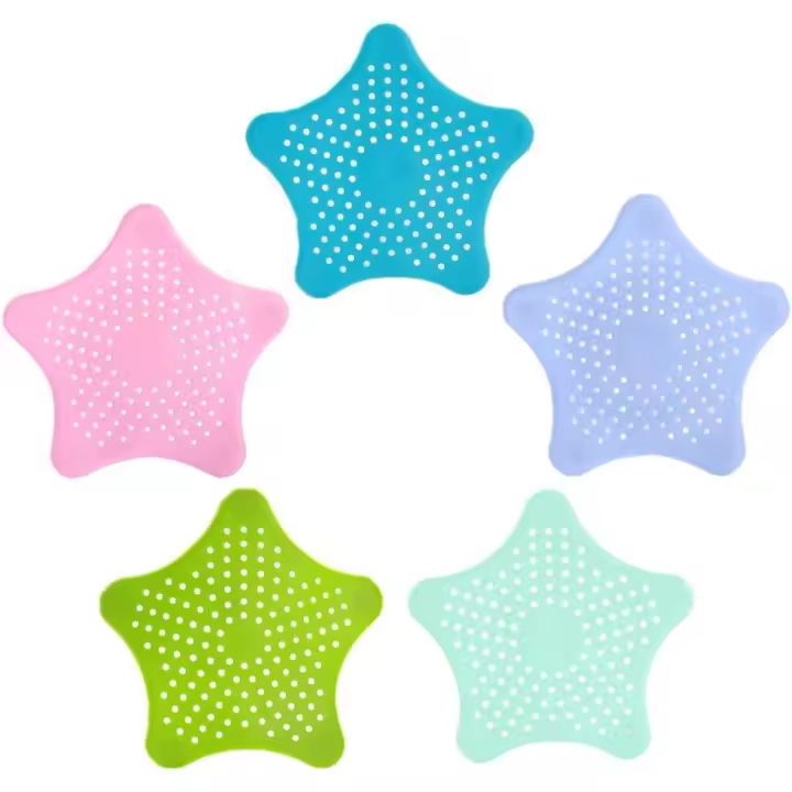 5 unidades de ducha y fregadero de silicona en forma de estrella TERS, guardias de pelo de bañera y fregadero de la cocina de alcantarillado TERS, se puede utilizar para duchas de baño - 1
