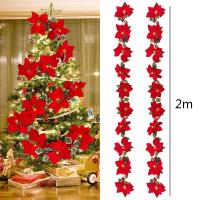 Guirnalda De Flores De Navidad LED 2M Con Poinsettia Rojas Y Hojas De Hollejo Con Led 10 Luces Pilas Incluidas Para Decoración Del Hogar - details 17