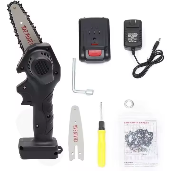 Wonduu Mini Motosierra Profesional, Pack Motosierra Pequeña Electrica, Motosierra Inalámbrica Portátil para Podar Árboles de Jardinería, Mini Sierra con Bateria, Cadena Incluida - 1