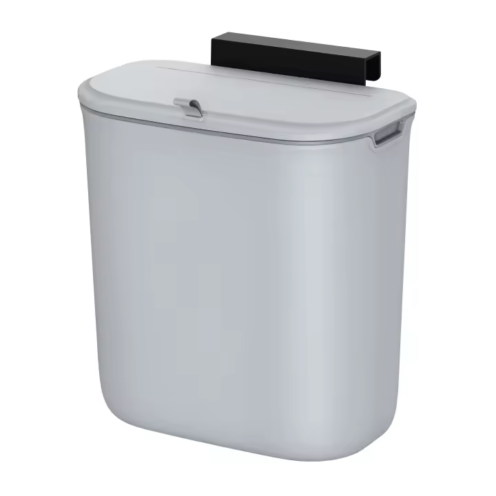 SONGMICS Cubo de Basura Colgante, Cubo Cocina 9 L con Tapa para Residuos, Cubo de Basura Montado Pared, Colgado Pegado en Puerta del Armario, para Armario de Cocina, Debajo Fregadero, Gris/Blanco - 1